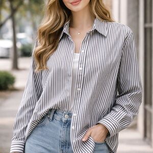 Jones New York Black and White Striped Blouse